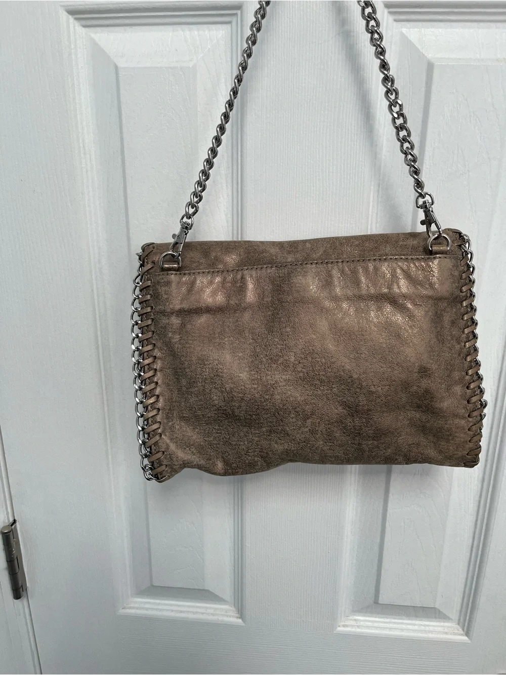 Michael Kors Distressed Leather Chain Trim Shoulder Clutch HandBag - Picture 8 of 17